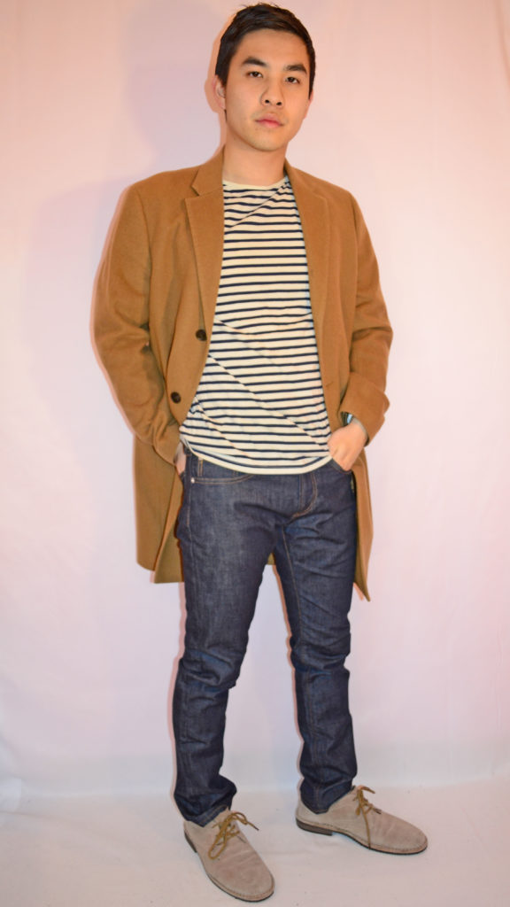 Overcoat, striped shirt, jeans (2)
