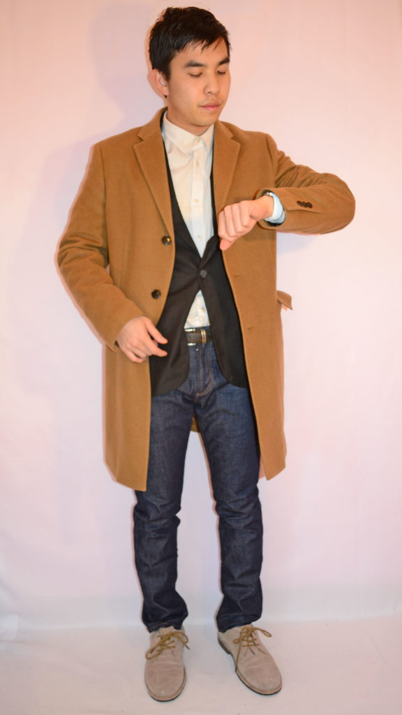 Overcoat, white button up, blazer jeans 2