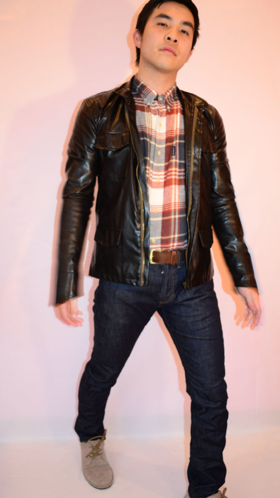 Flannel, jeans, leather jacket