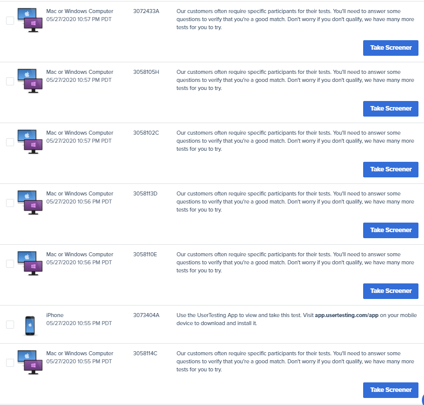 UserTesting Screen shot