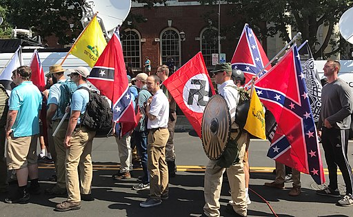 Young Men with Confederate & Nazi Flag at Unite The Right Rally In Charlottesville 
