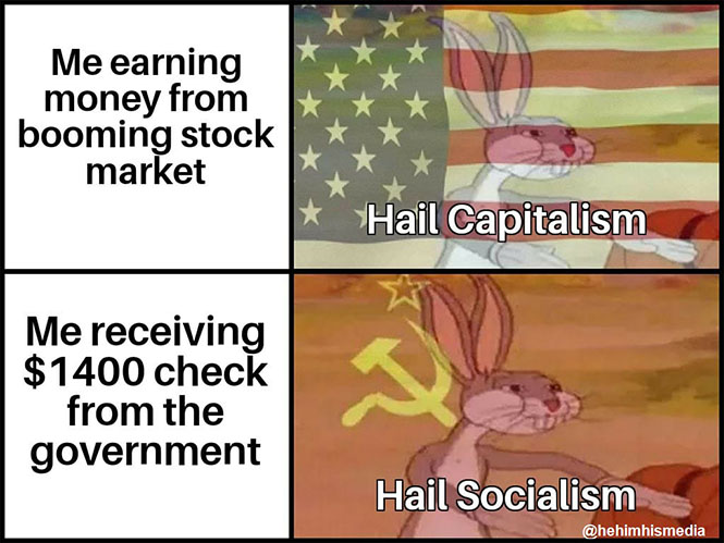 stock market, stimulus, socialism, capitalism, meme